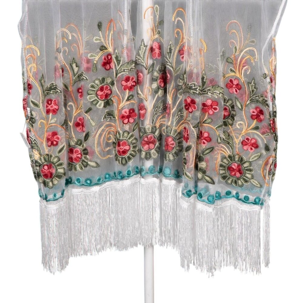 Sheer Floral Kimono Duster Cardigan One Size NEW Embroidered White Green Pink - Picture 3 of 7